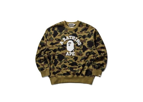 A Bathing Ape 1st Camo Jacquard College Crewneck Sweatshirt Green